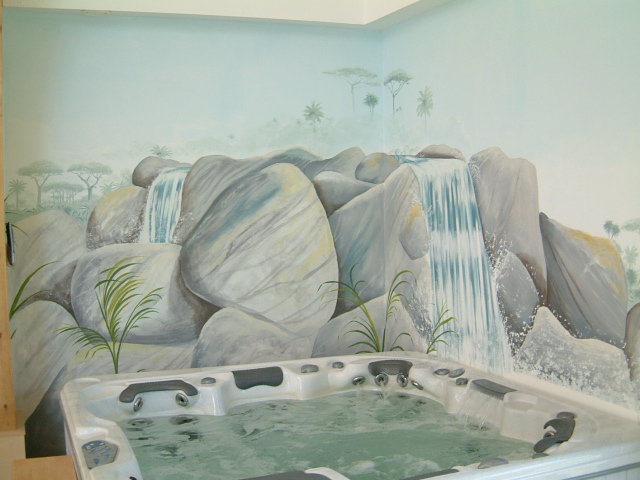 Spa mur peint cascade